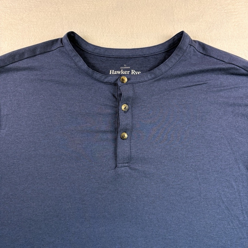 Hawker Rye Performance Henley Mens Large Moisture Wicking Blue Short Sleeve Tee